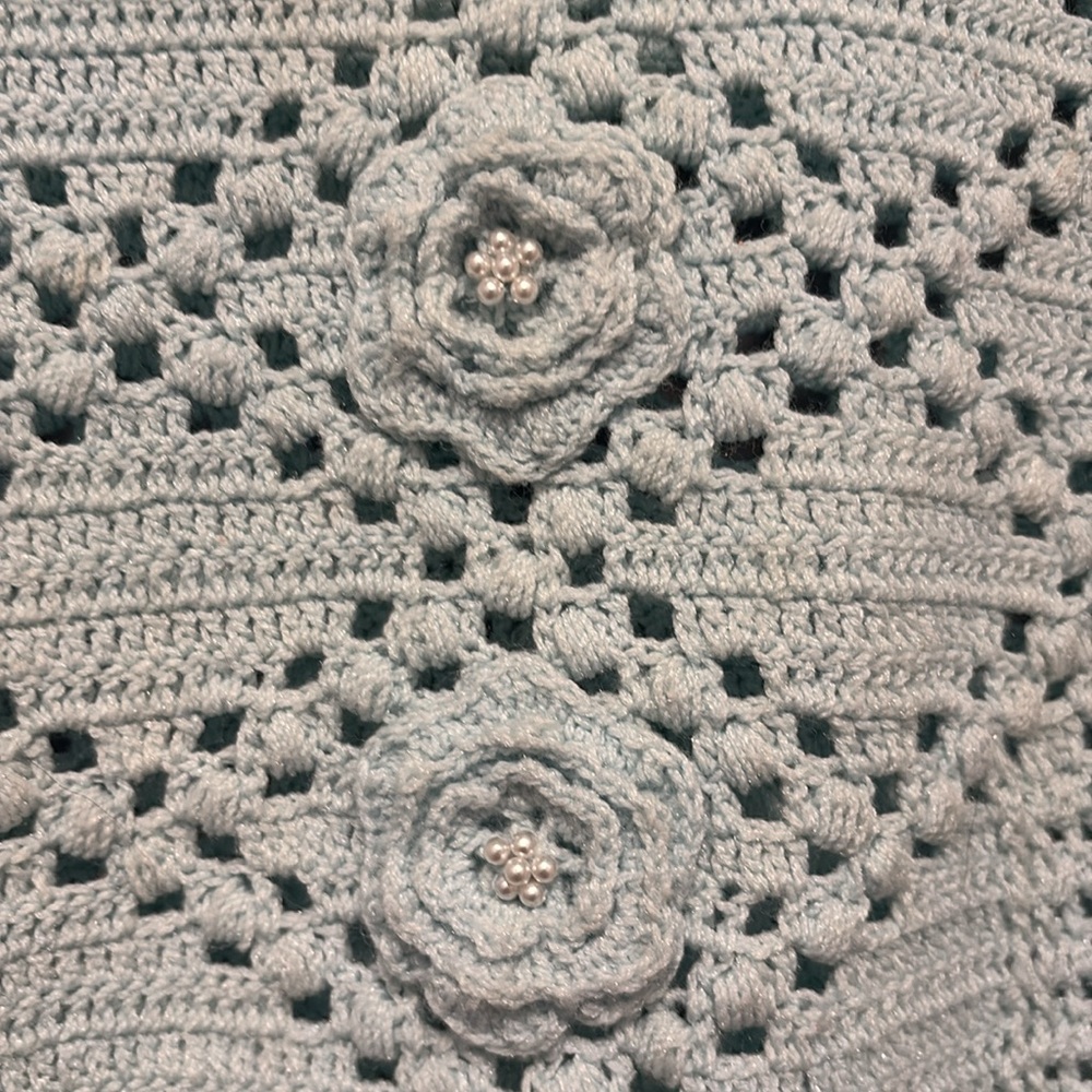 Mint Green Vintage Hand knit Sweater Rhinestone Embellished - Picture 2 of 5